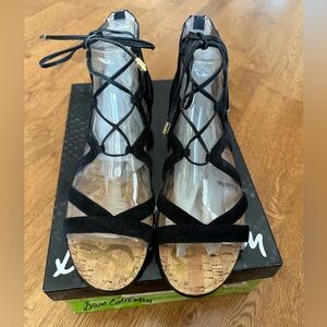 NIB NWT Sam Eldelman Black Suede Dawson Wedge Sandal Size 9.5